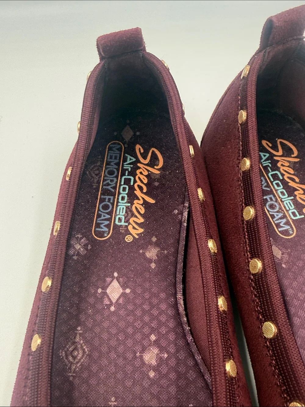 Skechers Burgundy Ballet Flats with Gold Studs